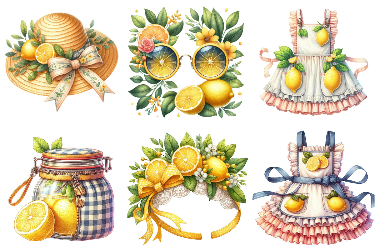 Lemon Clipart Summer Fashion Cottage, an Illustration by Watercolor design (Photo 3 of 4)