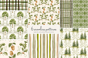 woodland seamless pattern set