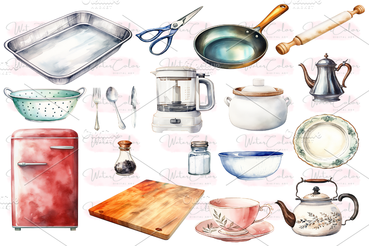 Kitchen Utensils Collection Clipart, a Food Illustration by Watercolor Digital (Photo 3 of 9)