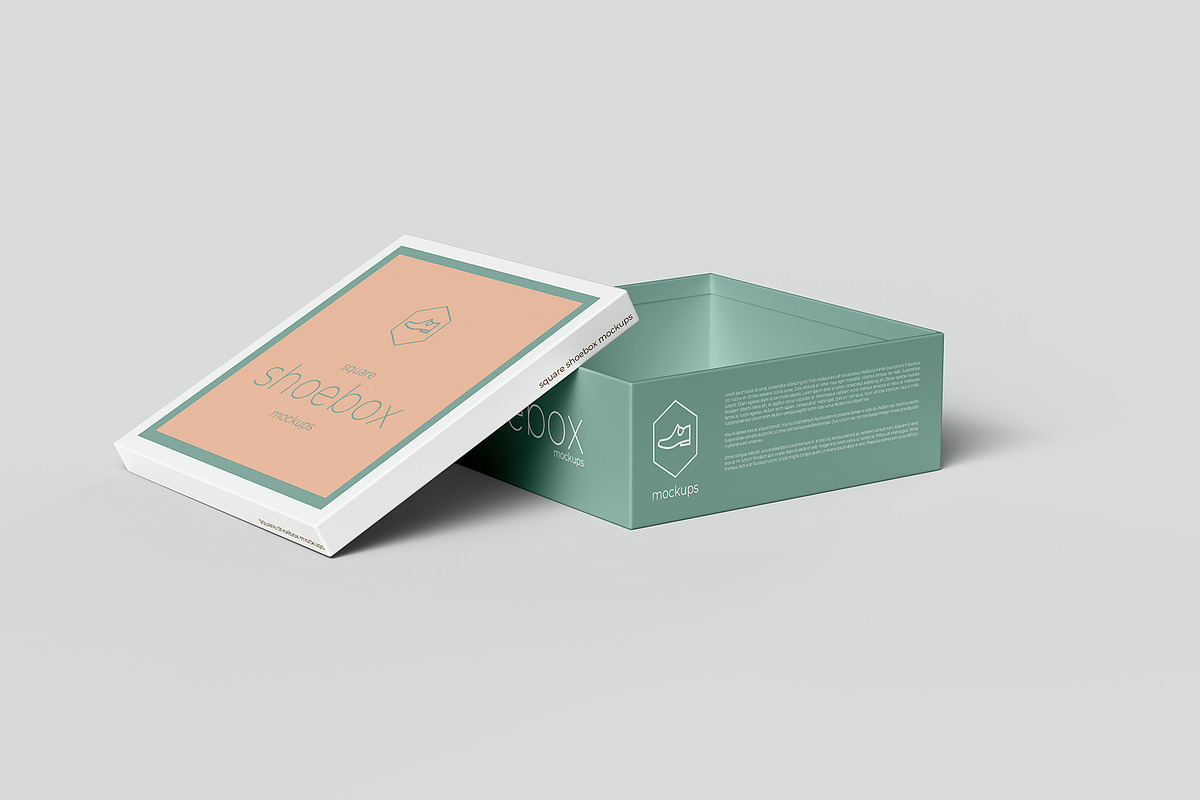 Square Shoe Box Mockup - 8 views, a Cups & Container Mockup by Illusiongraphic (Photo 7 of 20)