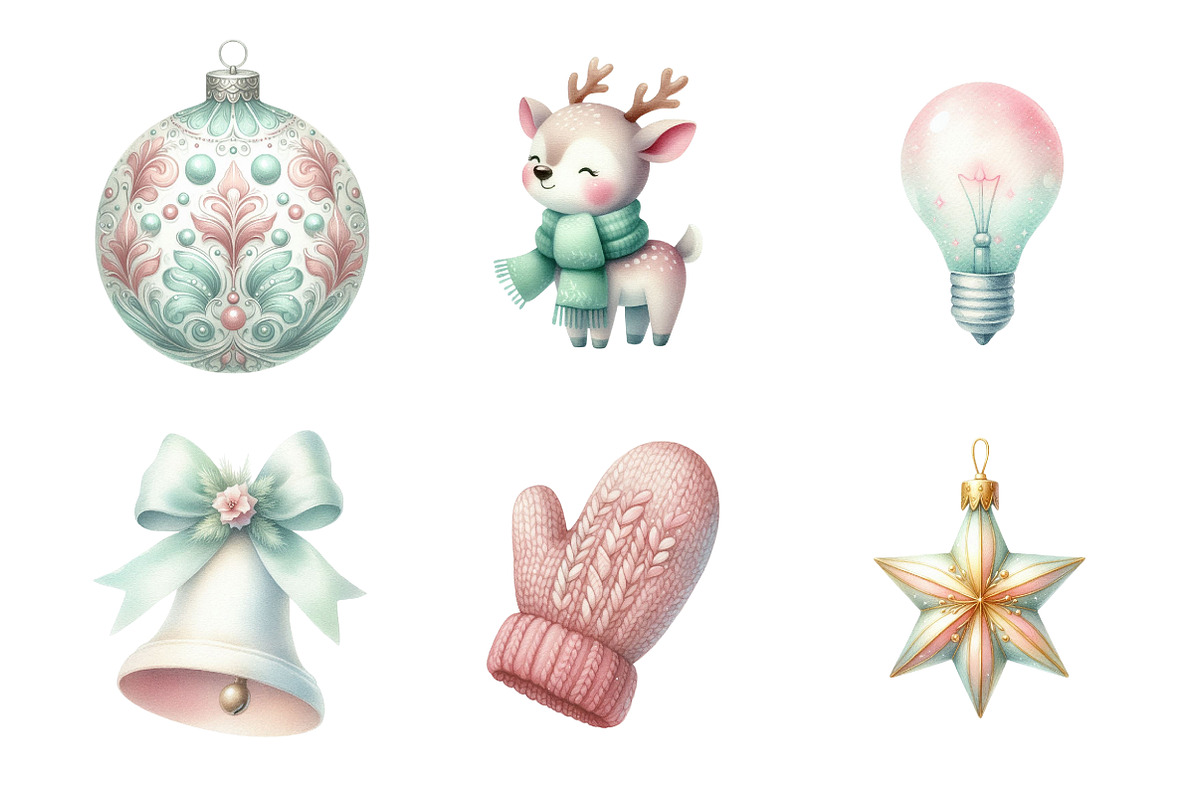 Retro Pastel Christmas Clipart, an Illustration by Design Market (Photo 3 of 5)