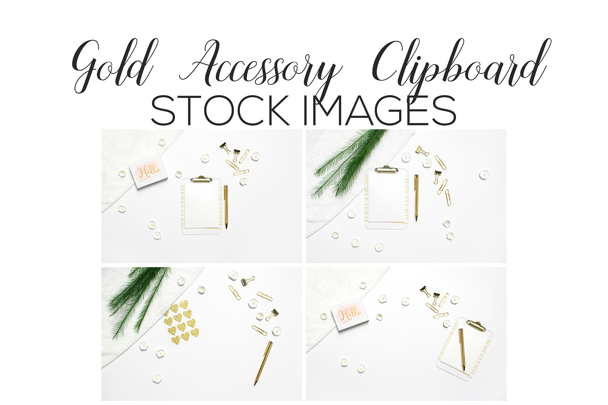Gold Accessory Clipboard Flatlays, a Mockup by Glimmer