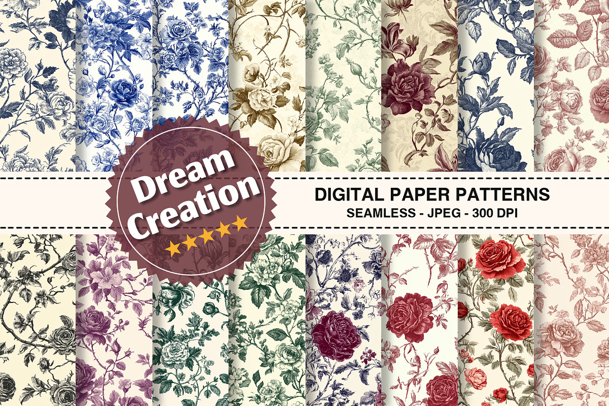 Vintage Floral Toile Seamless Patter, a Pattern Graphic by Dream Creation (Photo 1 of 7)
