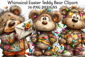Whimsical Easter Teddy Bear Clipart, an Illustration by Daily.Designs