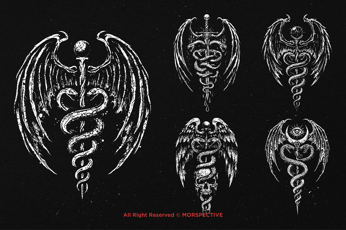 10 Bundle Dark Art Caduceus Snakes, an Illustration by Morspective (Photo 3 of 7)