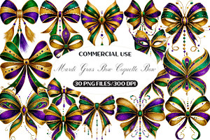 Mardi Gras Bow Coquette Bow, an Illustration by Black Bird Studio