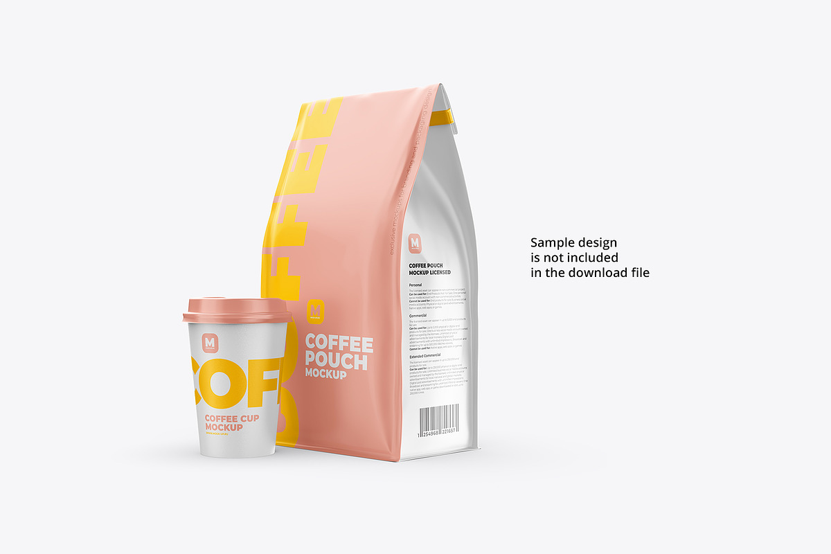 Coffee Pouch Mockup with cup, a Cups & Container Mockup by easymock (Photo 9 of 9)