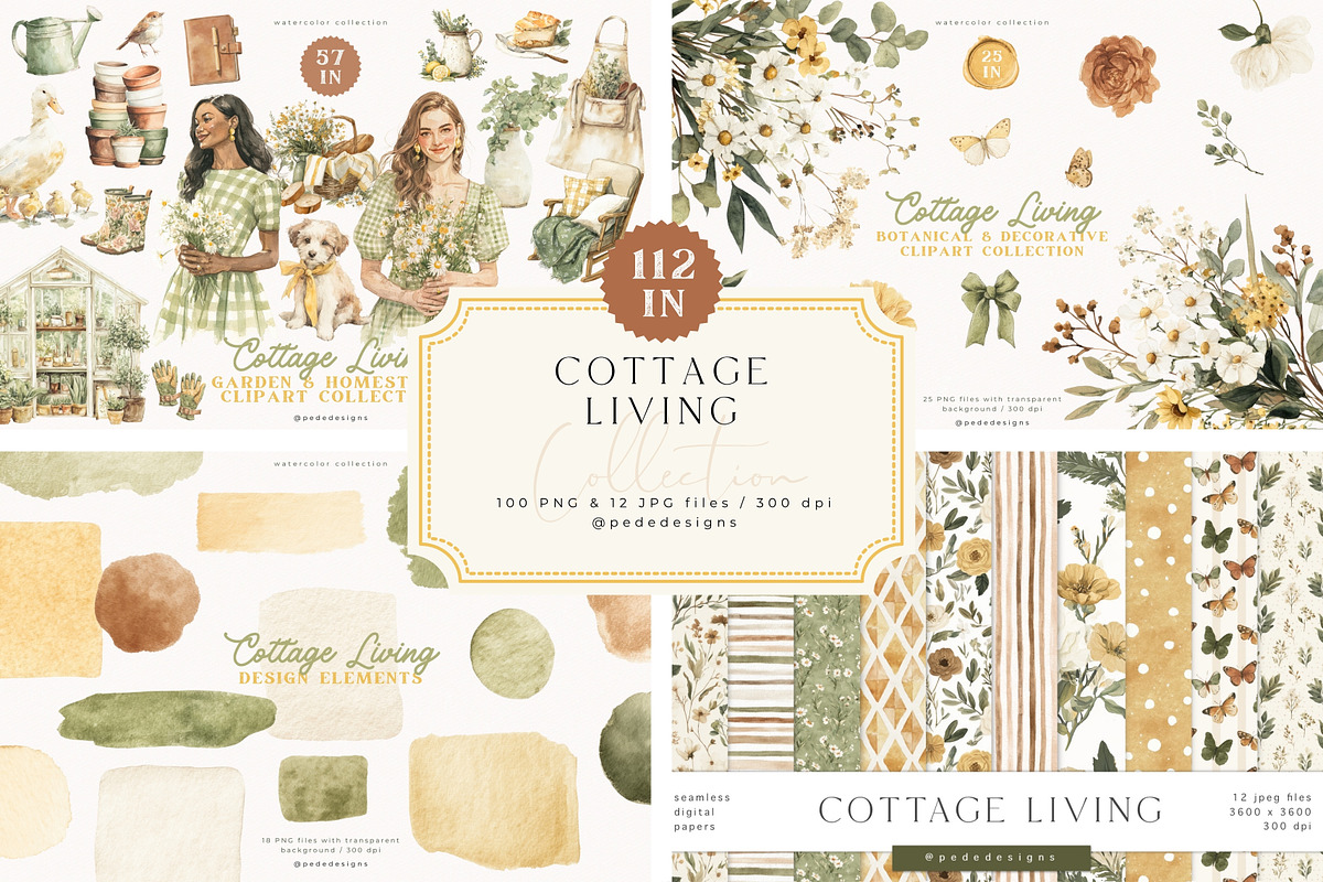 Cottage Living Collection, a Decorative Illustration by PeDe Designs