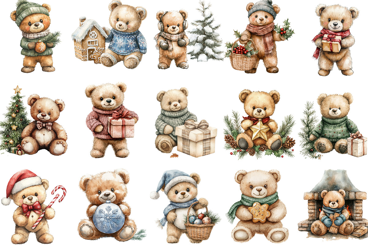 Christmas Teddy Bear Clipart, an Illustration by Designking (Photo 2 of 5)