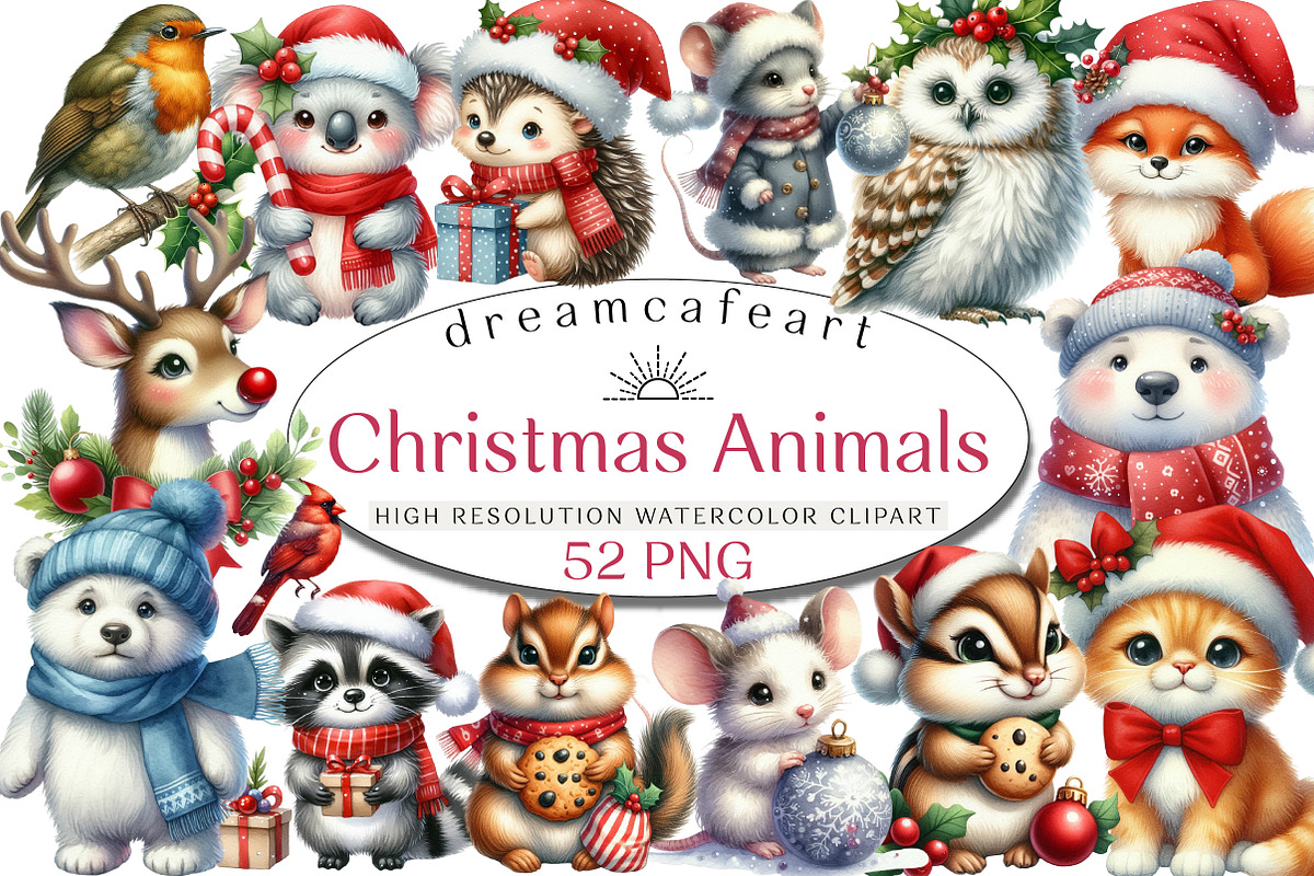 Christmas Animals Clipart, an Illustration by DreamCafeArt (Photo 1 of 8)