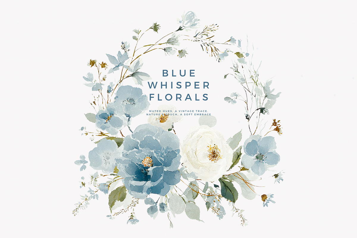 watercolor blue preppy floral clipar, an Illustration by Patishop Art (Photo 3 of 10)