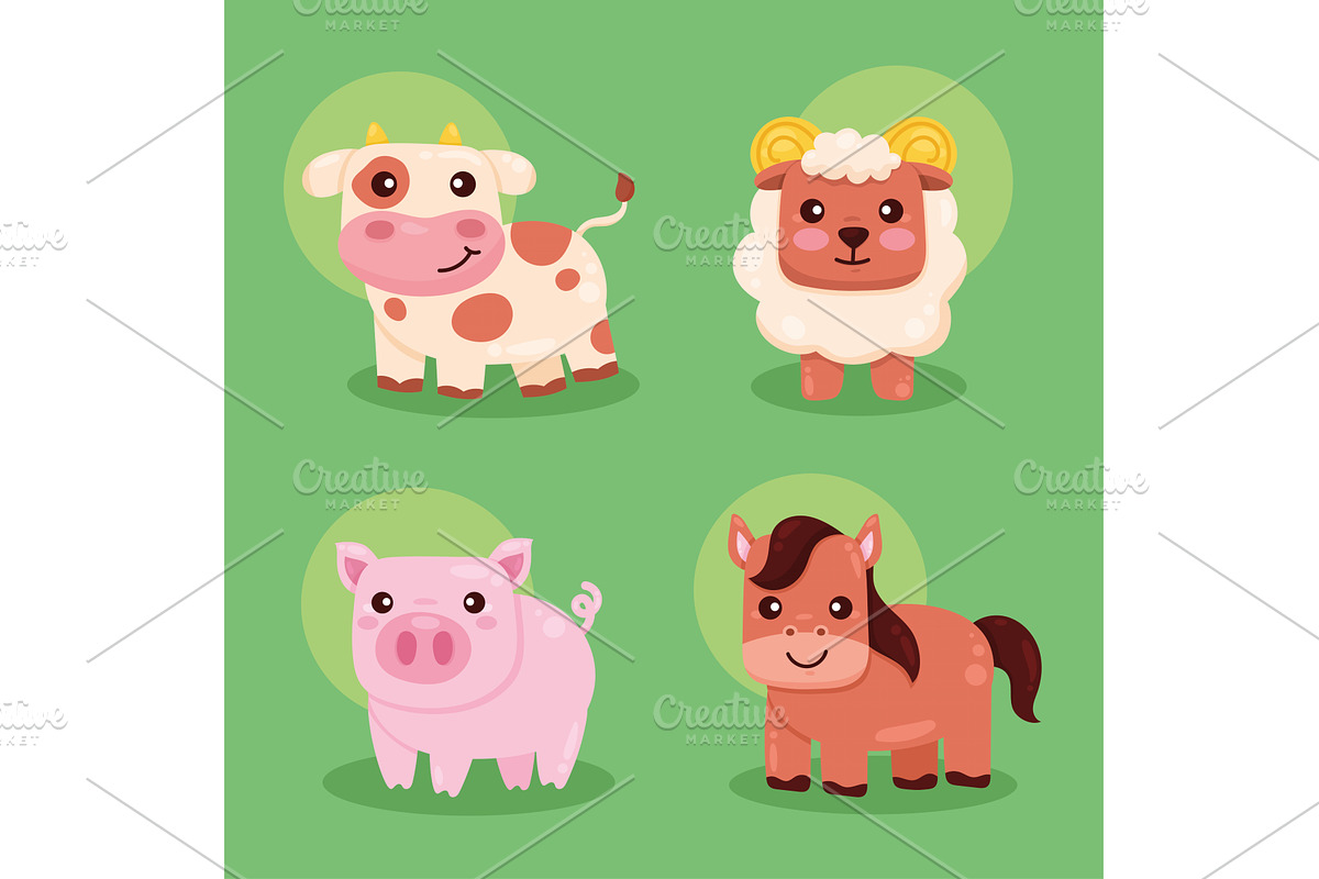 four farm animals characters, an Animal Illustration by studiogstock