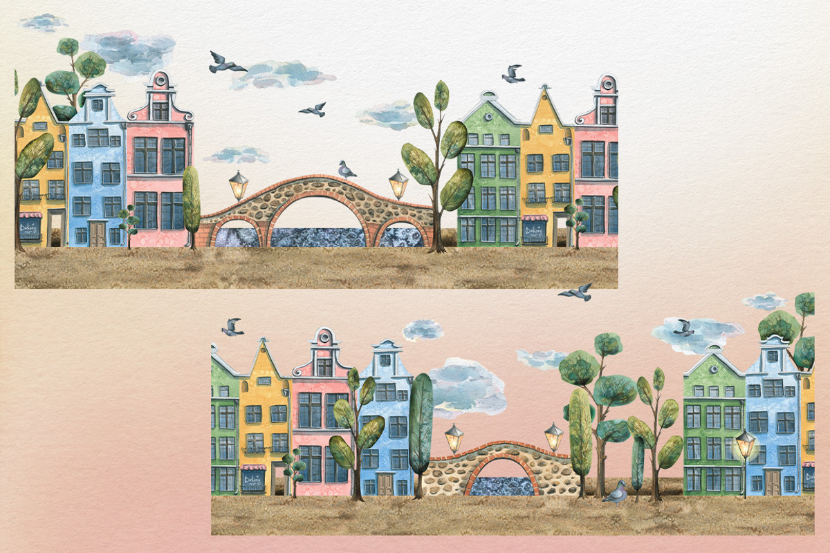 Old European houses watercolor clipa, an Object Illustration by NATASHA CHU (Photo 10 of 21)