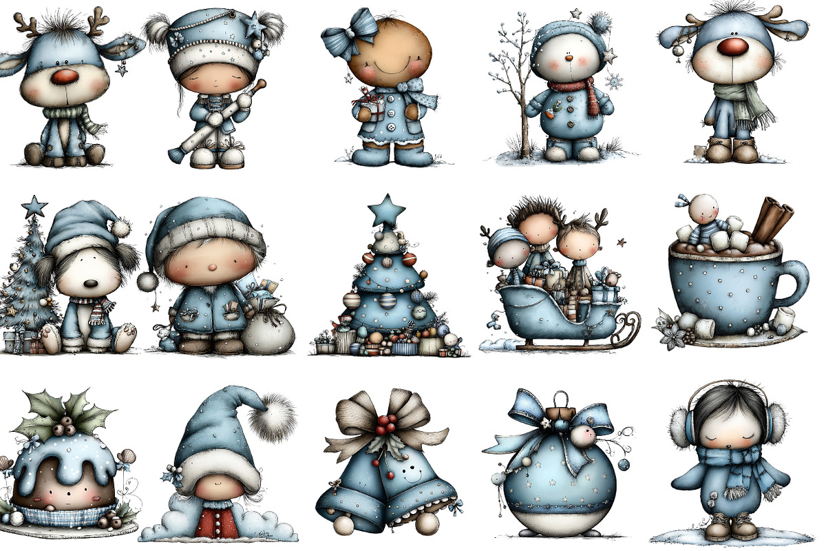 Cute Christmas Watercolor Clipart, an Illustration by designcity5 (Photo 3 of 5)