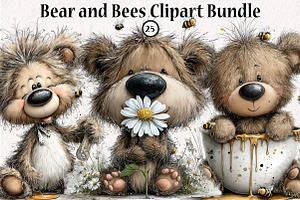 Bear and Bees Clipart Bundle, a Seasonal Illustration by CreationArt