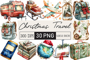 Christmas Travel Clipart, an Illustration by Black Bird Studio