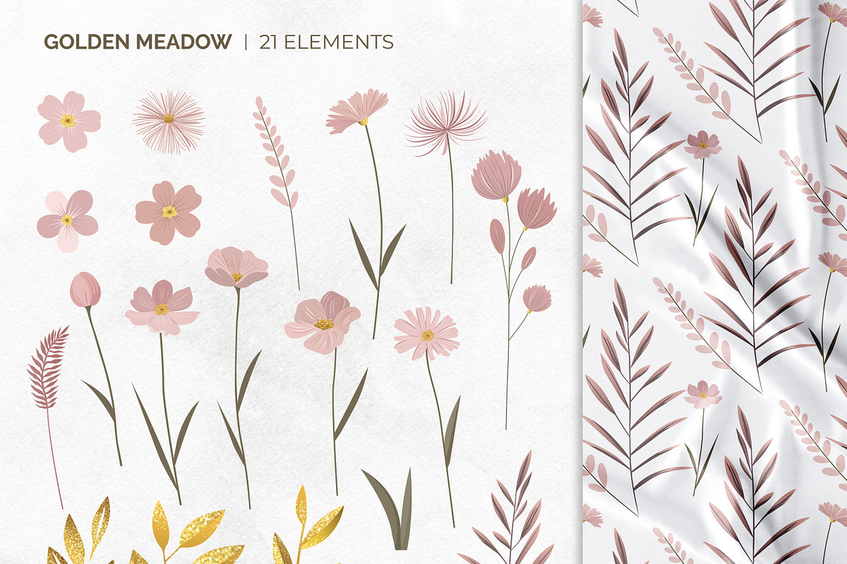 Delicate Wildflowers and Gold Leaves, an Illustration by Hanna's ArtLab (Photo 2 of 7)
