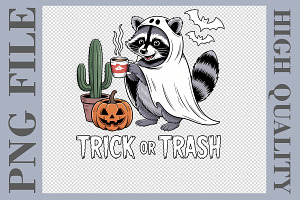 Trick or Trash Raccoon Halloween PNG