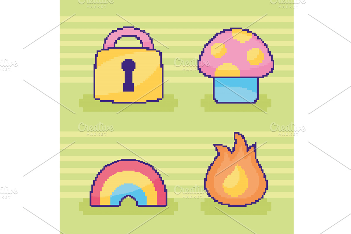 pixel art four items, an Object Illustration by studiogstock