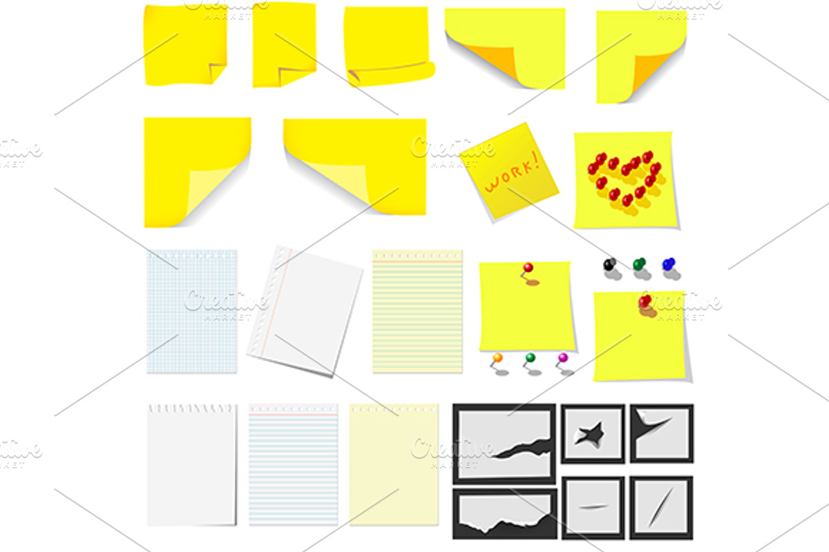Office, sticky notes and turned pape