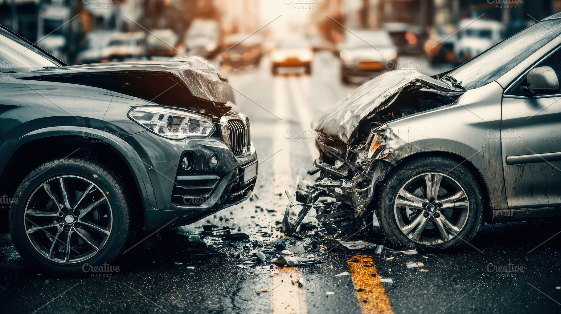 Head-on Collision Damaged Cars Accid, a Photo by Pixeness Studio