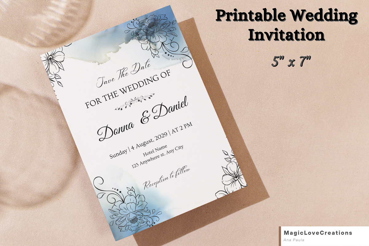 MINIMAL Blue WEDDING Invitation SET, an Invitation Template by MagicLove Creations (Photo 2 of 7)