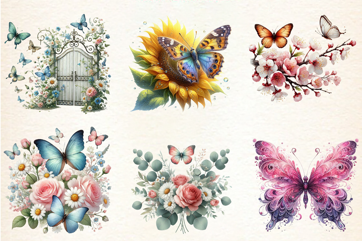 Butterfly Flowers Sublimation Clipar, an Illustration by DreamArtGraphic (Photo 5 of 5)
