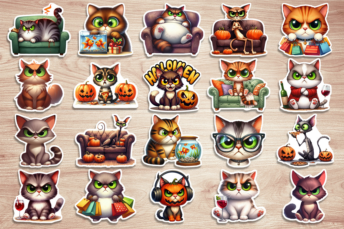 Funny cat Halloween Stickers, an Animal Illustration by ElenazlataArt (Photo 2 of 6)