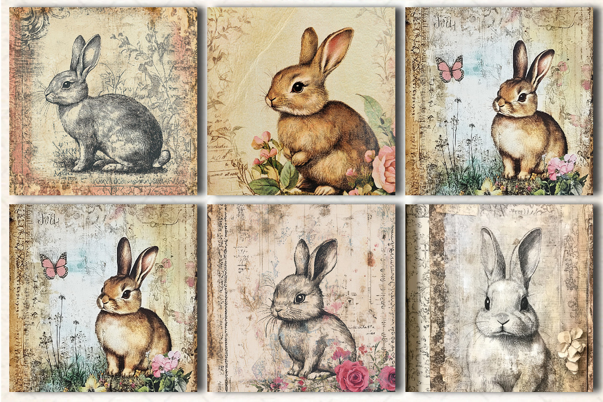 Vintage Bunny Junk Journal Pages, a Pattern Graphic by DreamCafeArt (Photo 3 of 6)