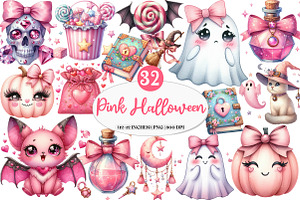 Charm Pink Halloween Clipart, an Illustration by Watercolor design