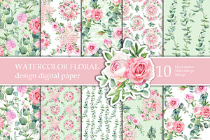 Watercolor Pink Roses Patterns