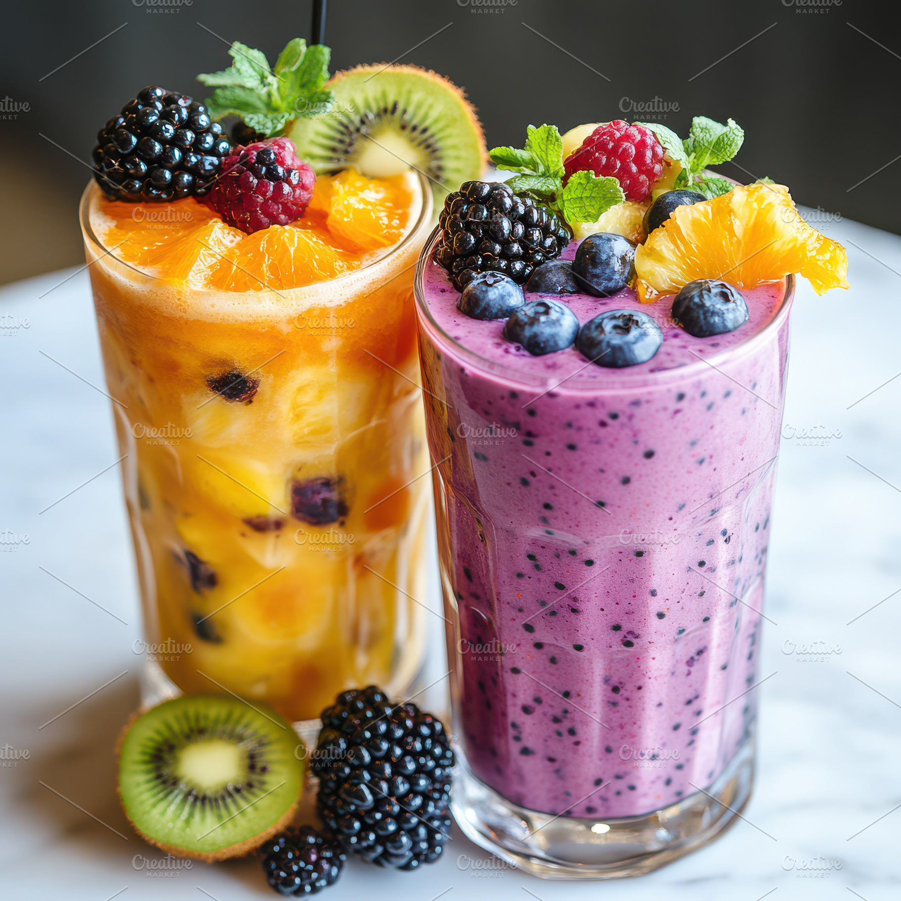 Refreshing fruit smoothies delicious, a Food & Drink Photo by Pixeness Studio