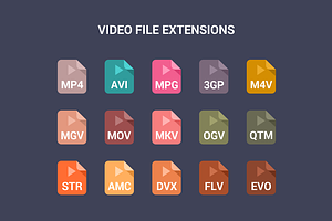 90 File Type Colored Flat Icons Set