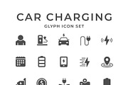 Set glyph icons of car charging, an Outline Icon by motorama (Thumbnail 1 of 2)
