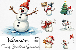 Funny Christmas Snowman Clipart Bund, an Illustration by CrexoraLab