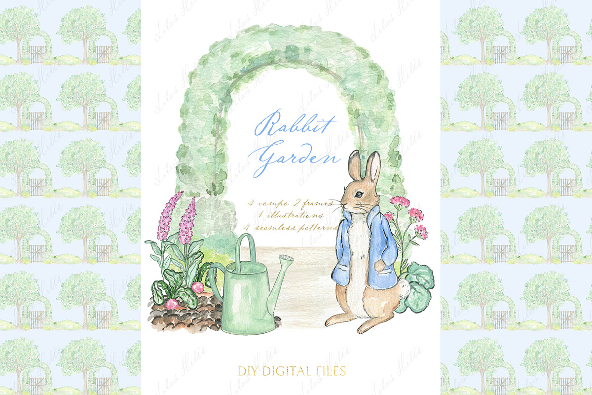 Rabbit Garden Watercolor Clipart, a Graphic by LABFcreations (Photo 1 of 4)