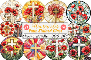 Poppy & Cross Faux Stained Glass, an Illustration by DreamCafeArt