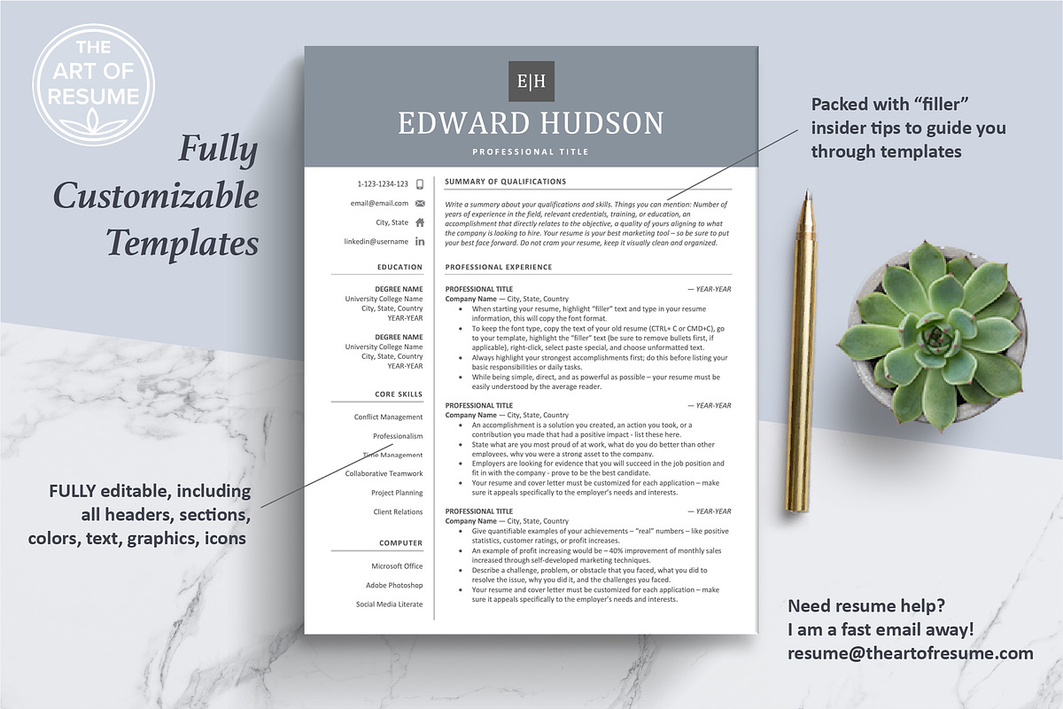 Executive Resume, CV Template, Cover, a Resume Template by The Art of Resume (Photo 3 of 8)