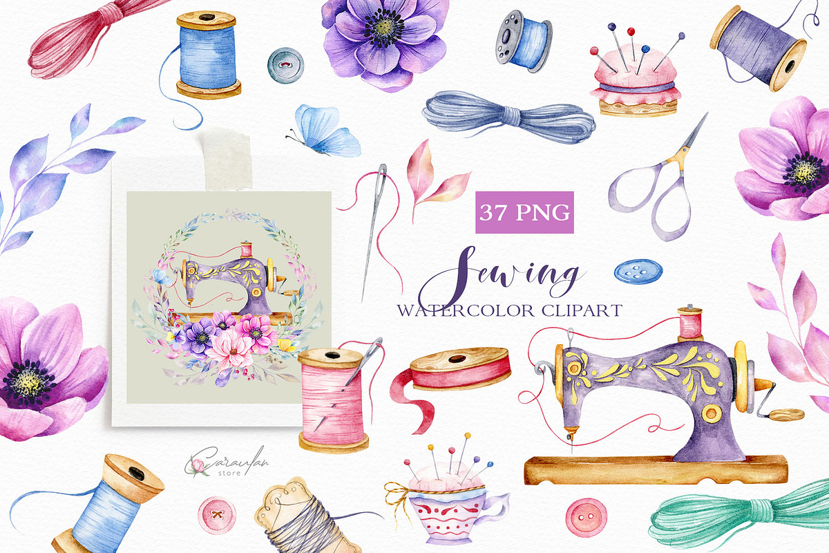 SEWING WATERCOLOR CLIPART, an Illustration by CaraulanStore (Photo 1 of 8)