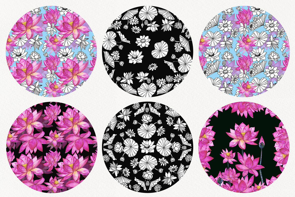 Lotus flowers and leaves, a Decorative Illustration by Art AleshkaK (Photo 3 of 3)