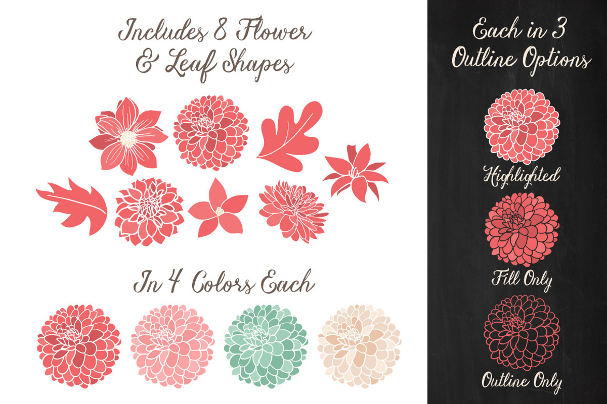 Mint & Coral Dahlia Clipart, an Illustration by Amanda Ilkov (Photo 3 of 4)