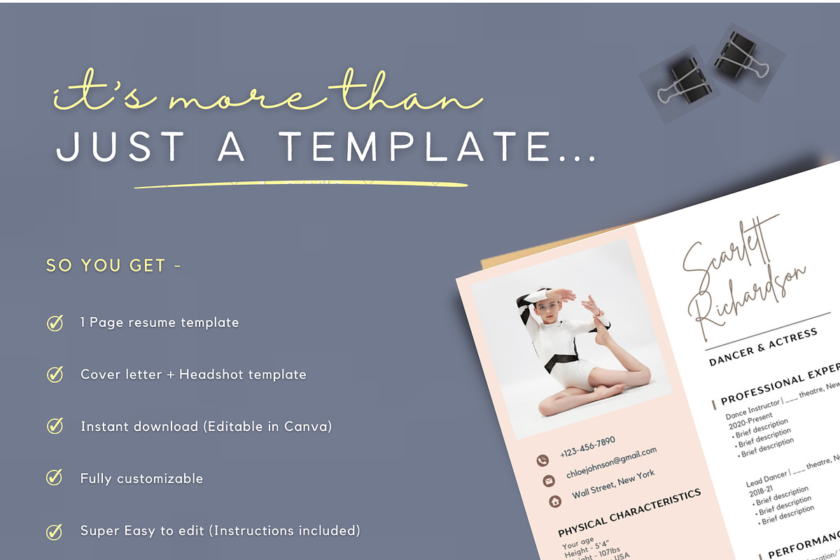 Ballet Resume template Canva 2024, a Resume Template by Climbwithelevator (Photo 5 of 6)