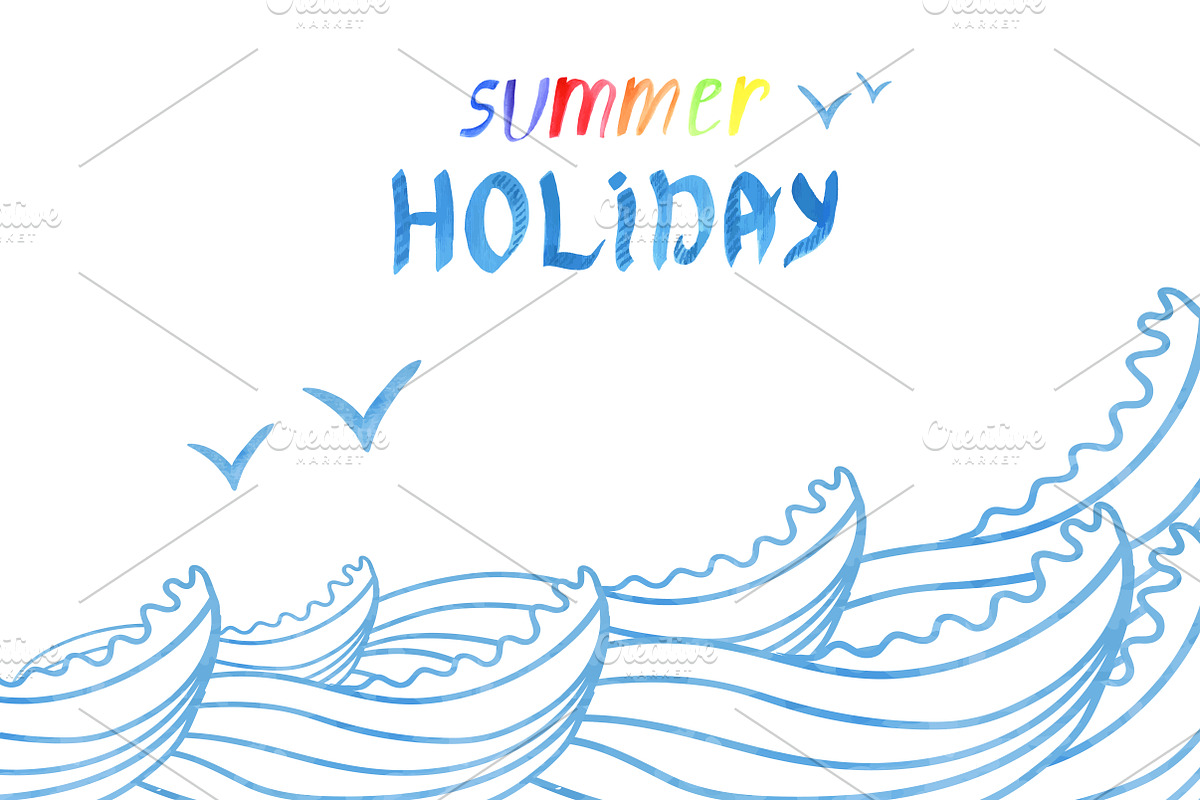 Watercolor waves pattern + Ship, a Pattern Graphic by inkionia♥ (Photo 2 of 3)