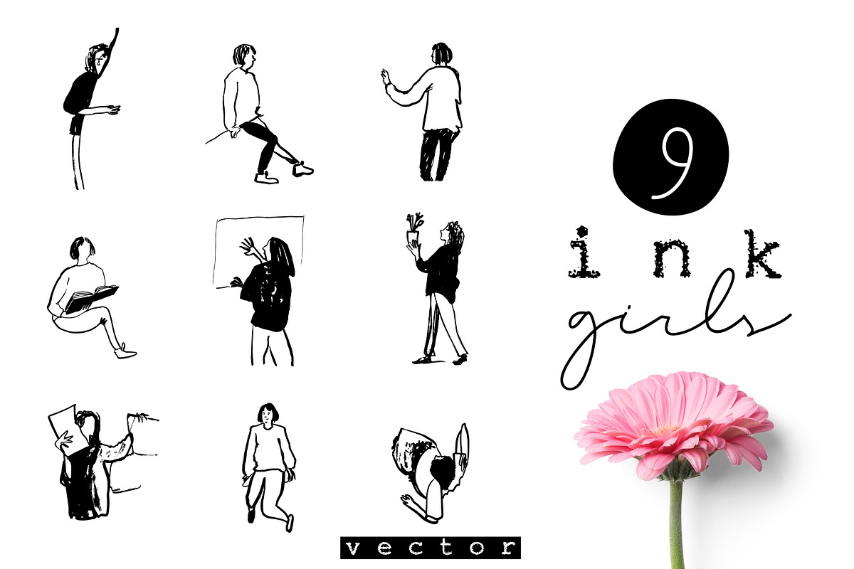 9 Ink Vectror Girls, a Graphic by Olga Bonitas (Photo 1 of 5)