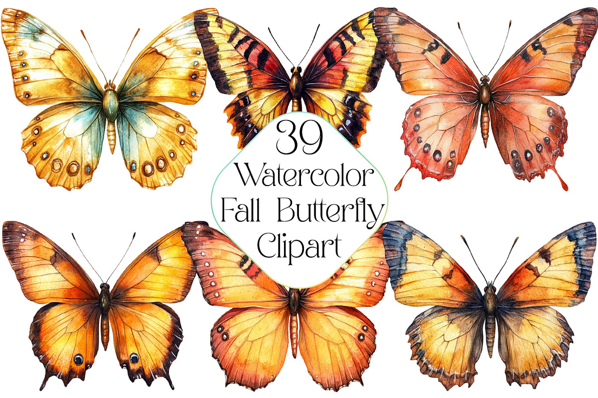 Watercolor Fall Butterfly Clipart, an Illustration by DreamPrint404 (Photo 1 of 5)