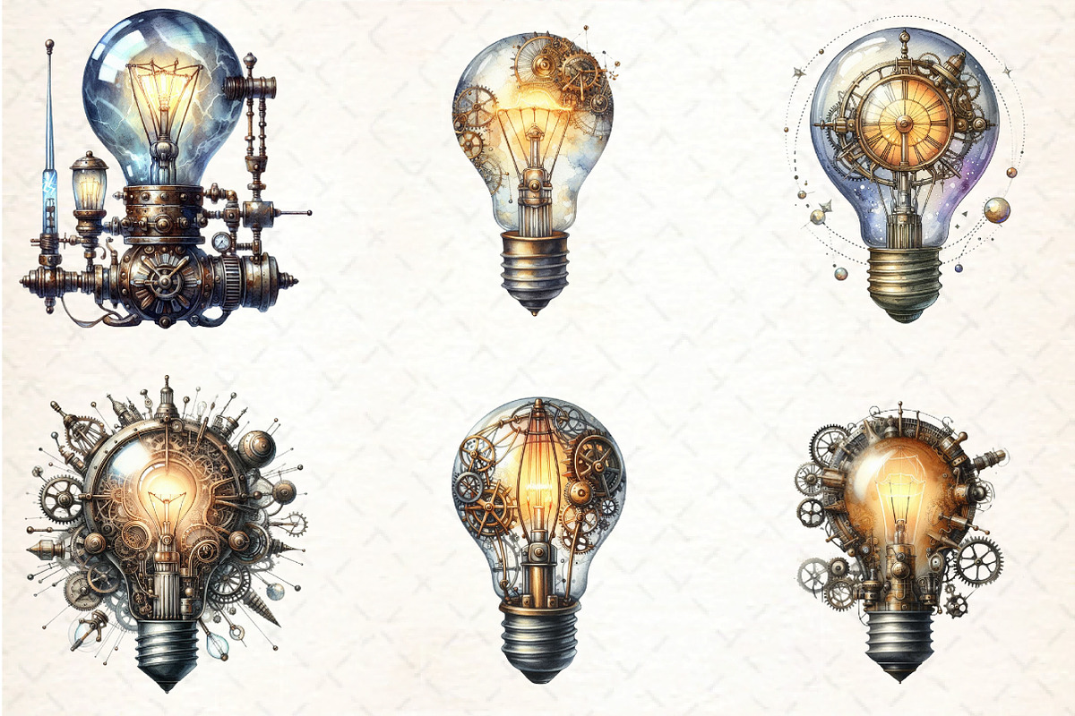 Watercolor Steampunk Lightbulb, an Illustration by DreamCafeArt (Photo 2 of 7)