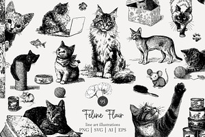 95 line art Cats clip art