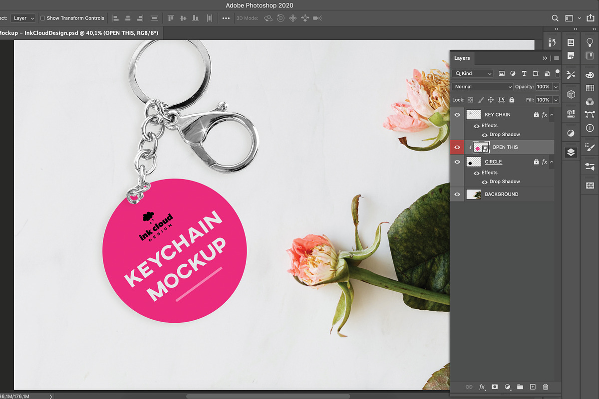 Round Keychain PSD Mockup Design, a Product Mockup by InkCloudDesign (Photo 2 of 3)