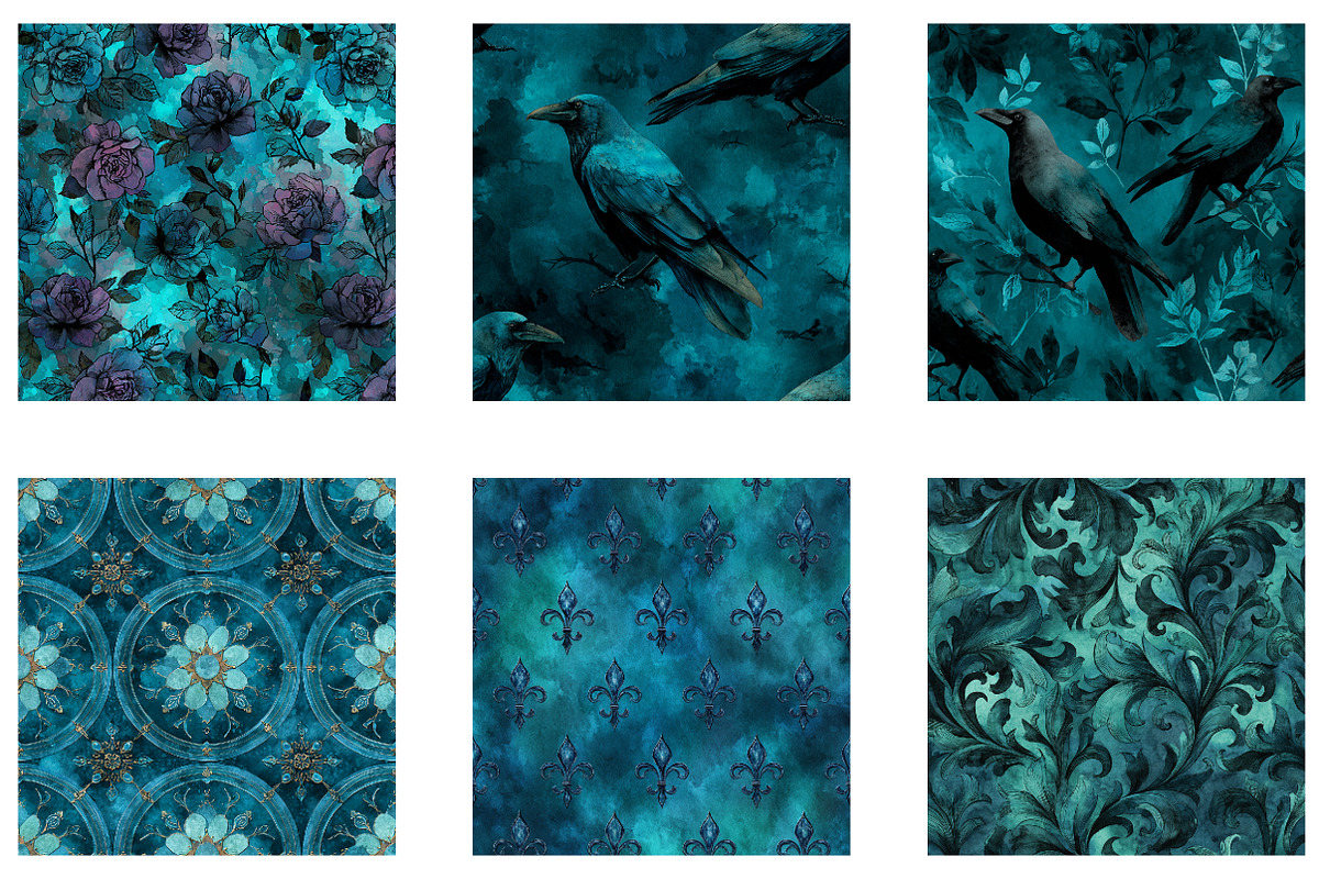Teal Gothic digital paper, a Pattern Graphic by CreationArt (Photo 6 of 6)
