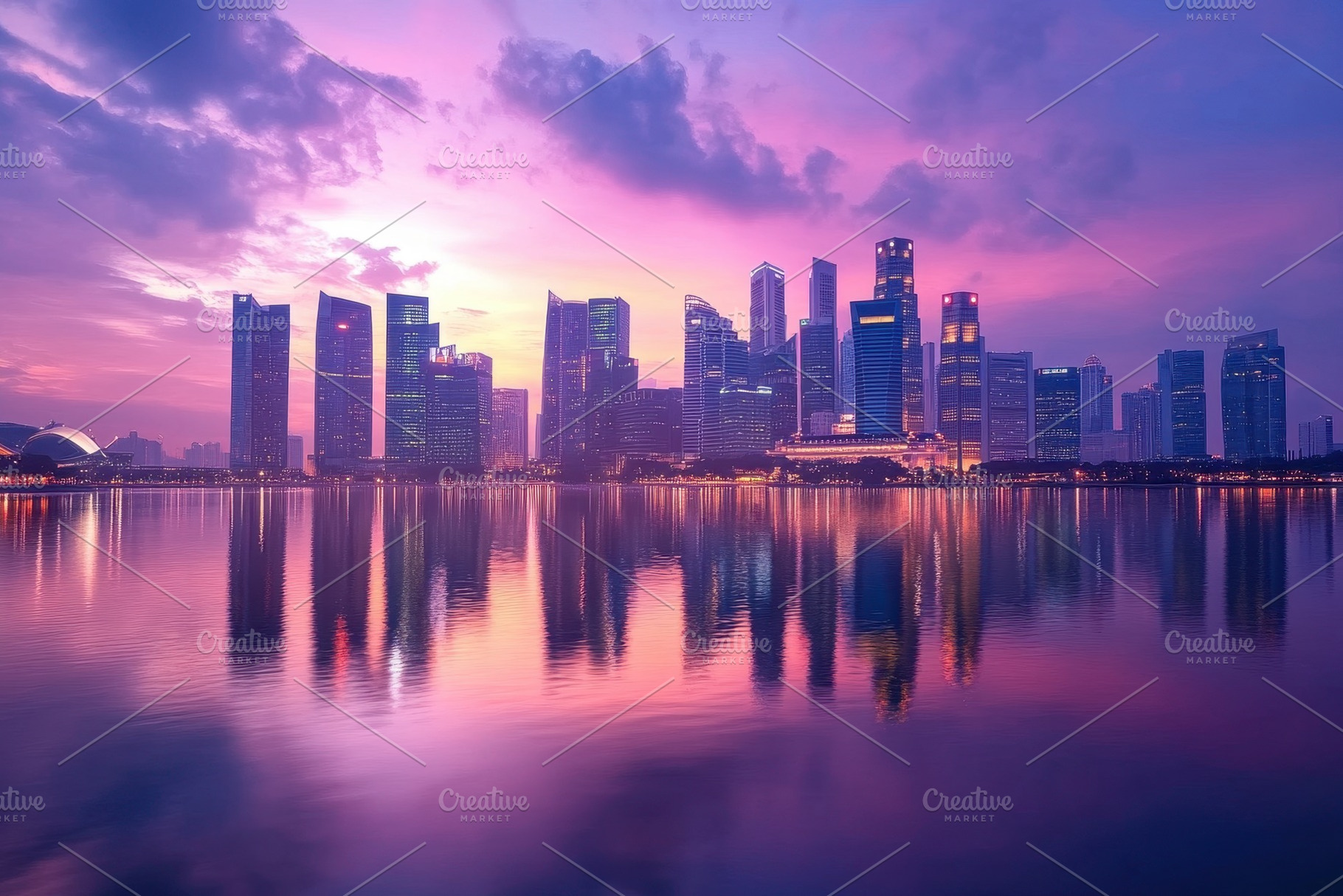Colorful sunset over a modern citysc, a Photo by Iftikhar Alam